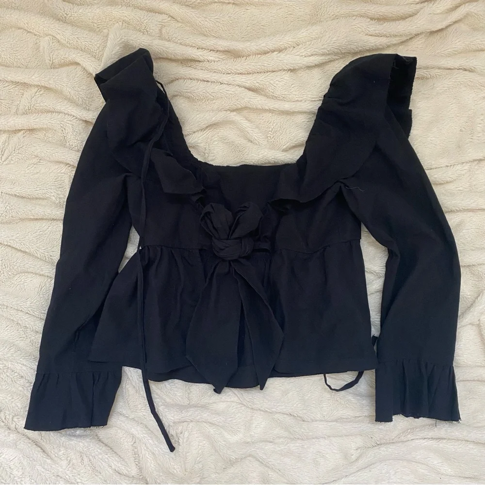 Free People Tulla babydoll open back long sleeve blouse black